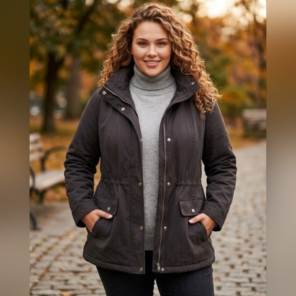 ✨️French Connection Hooded Fall Jacket Transition Coat Black Plus Size 1X
